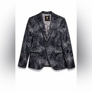 Noose & Monkey Faux Fue Black and Gray Animal Print Blazer